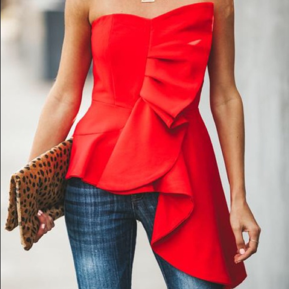 Strapless Statement Top In Red - Picture 2 of 8